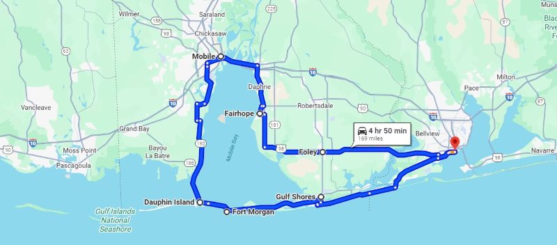 Southern Alabama Itinerary Map