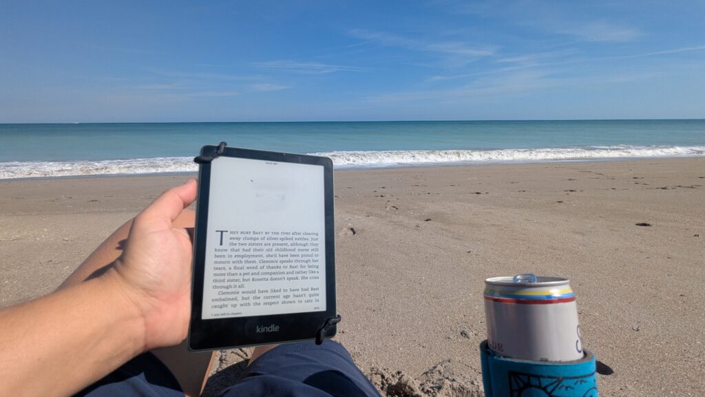 Reading at beach with Kindle